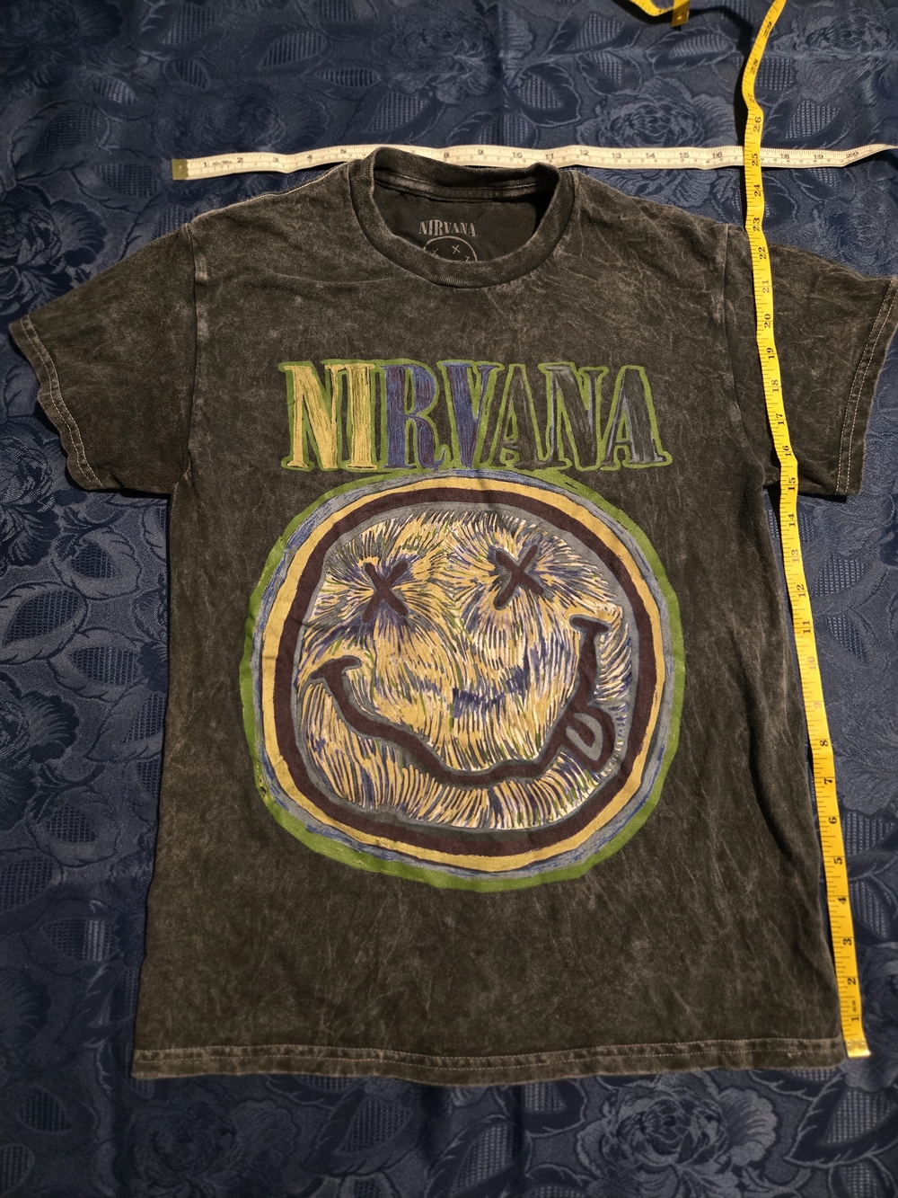 NIRVANA Black Short-Sleeve Tee with Multicolor Smiley Graphic